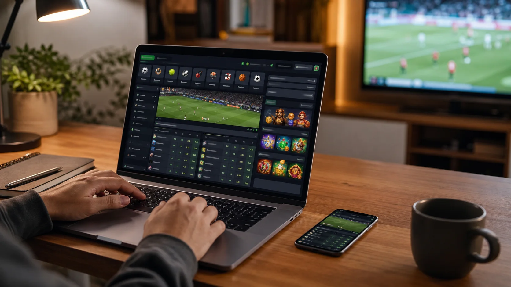 Plataforma gala em notebook e celular com apostas esportivas e cassino online